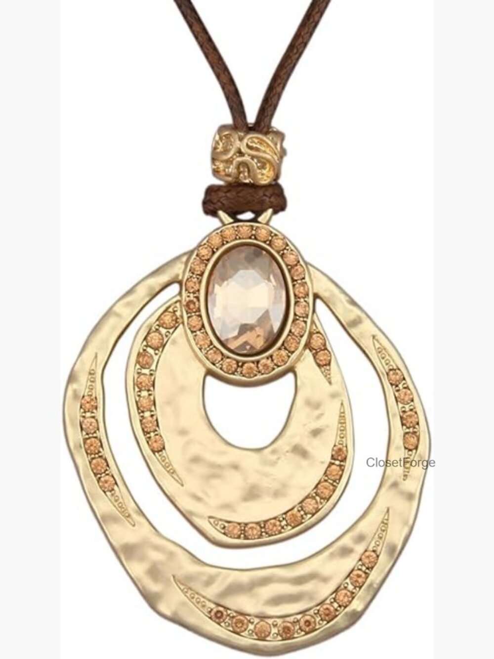 Round Wooden Pendant Long Leather Choker Vintage Sweater Boho Necklace
